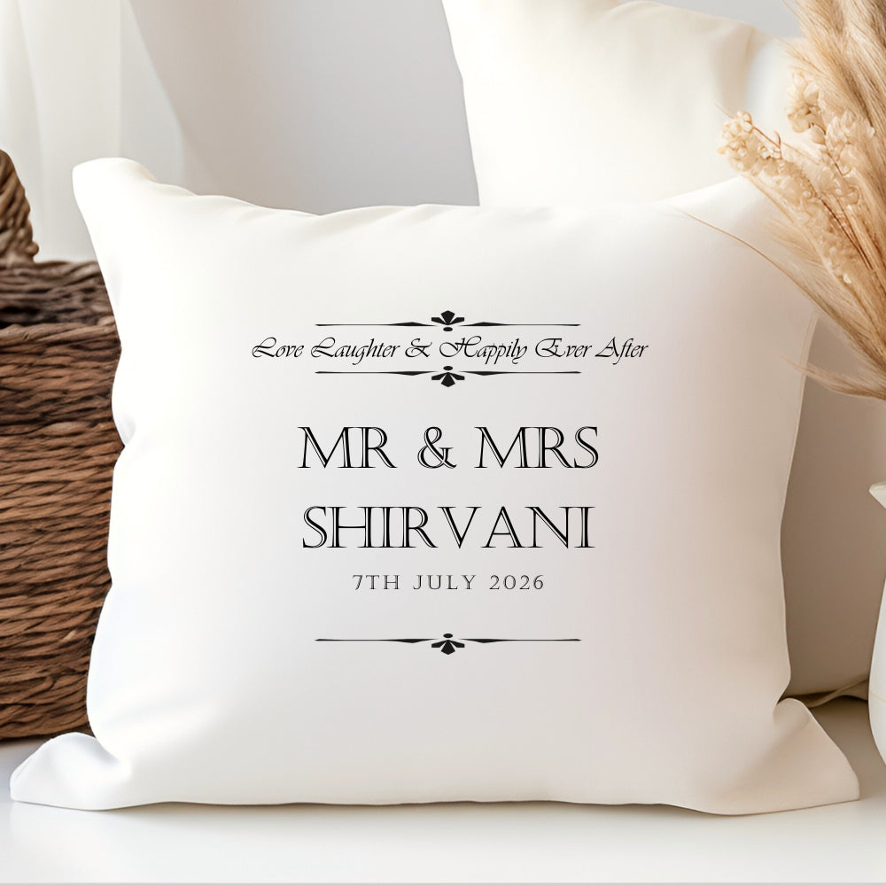Personalised Love Laughter Wedding Cushion