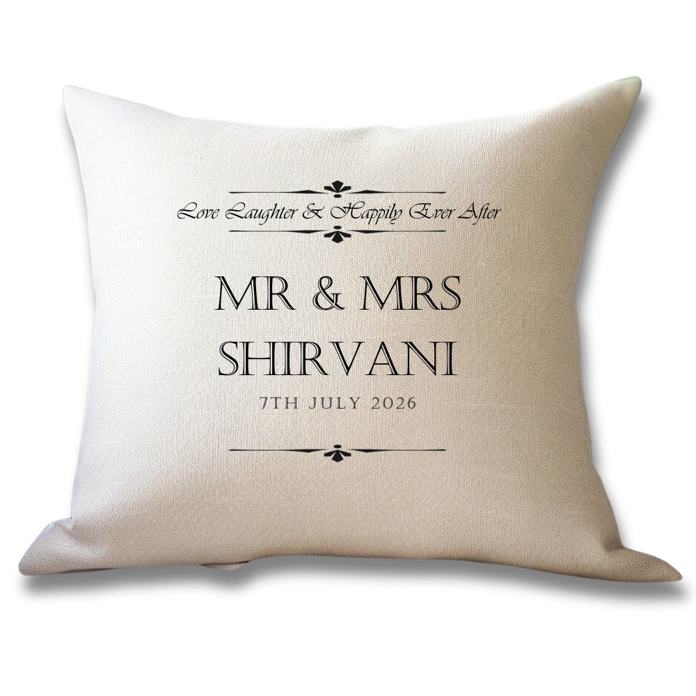 Personalised Love Laughter Wedding Cushion