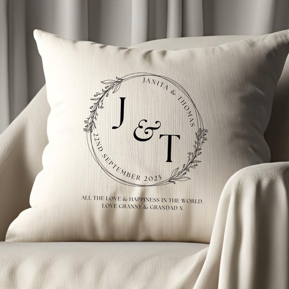 Personalised Initials Circle Cushion | Wedding Gift | Engagement