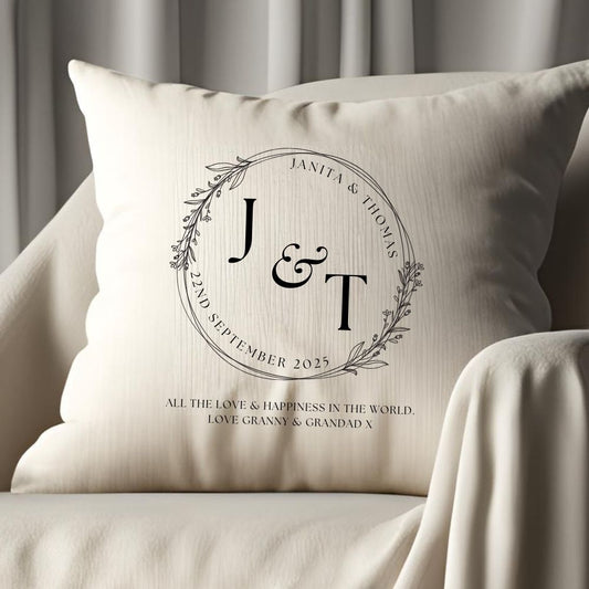 Personalised Initials Circle Cushion | Wedding Gift | Engagement