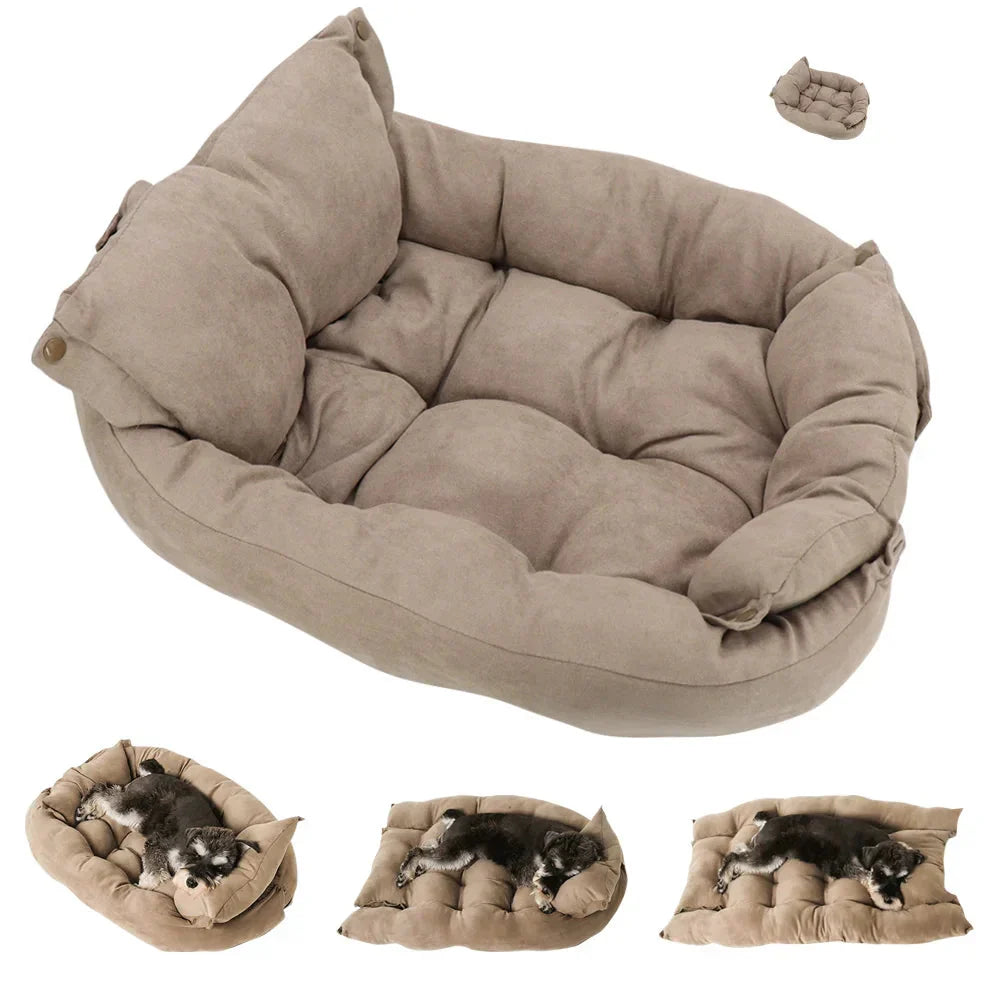3-in-1 Multifunction Dog And Cat Bed Soft Cotton Convertible Pet Mat Brown